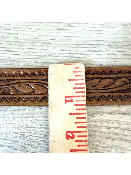 Men\'s Leather Belt Vintage Country Western Cowboy Ranger Style Tooled Brown main image 5
